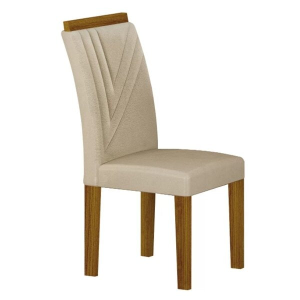 Conjunto Mesa de Jantar Retangular com 4 Cadeiras Estofadas e Tampo de Vidro – Freijó/Off White/Palha