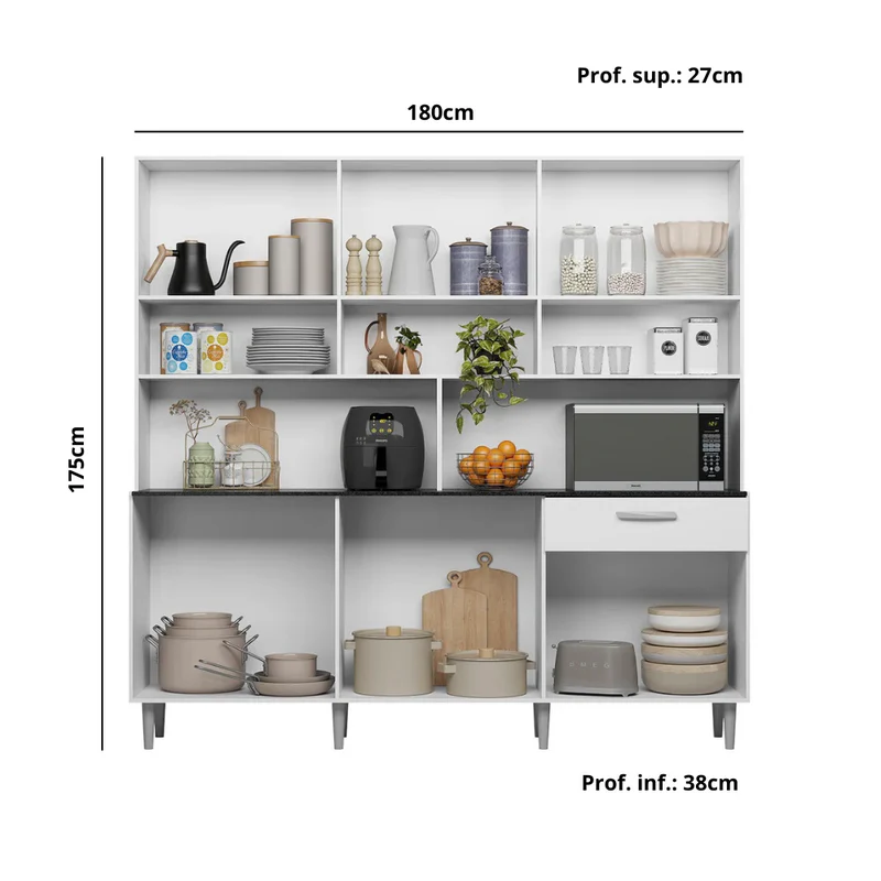 Armário de Cozinha Compacto 12 Portas 1 Gaveta Branco com Vidro