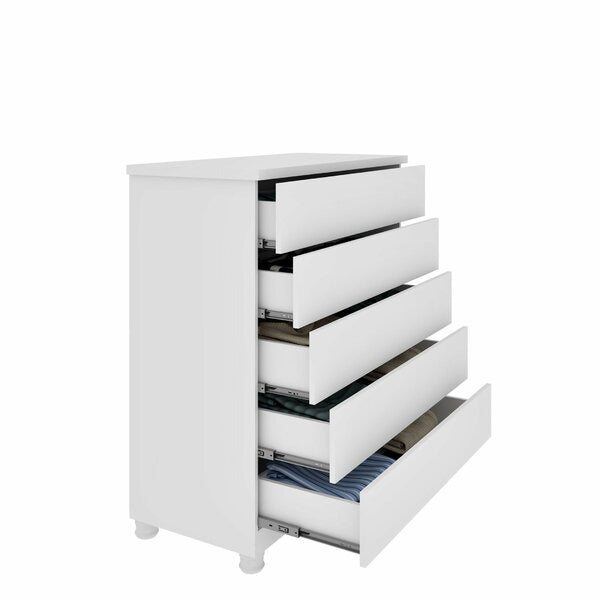 Cômoda 5 Gavetas com Corrediças Telescópicas em MDP/MDF Acabamento UV Cor Neve