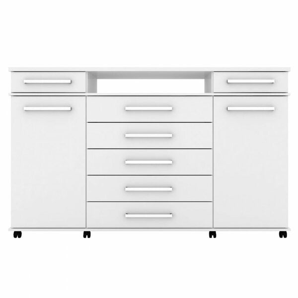 Cômoda 7 Gavetas com Porta, Cabideiro e Rodízios Branco