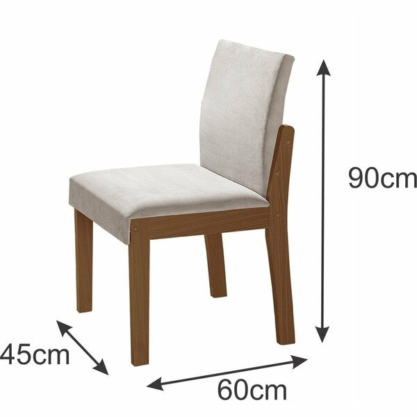 Conjunto Mesa de Jantar Redonda com 6 Cadeiras Estofadas e Tampo de Vidro – Castanho Cinamomo/Suede Creme/Off White