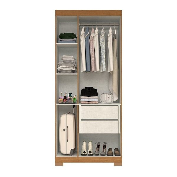 Guarda-Roupa Solteiro com 3 Portas e 2 Gavetas – Cinamomo/Off White
