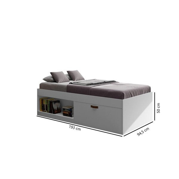 Cama Solteiro com Sapateira Porta Basculante e Nicho – MDP Branco