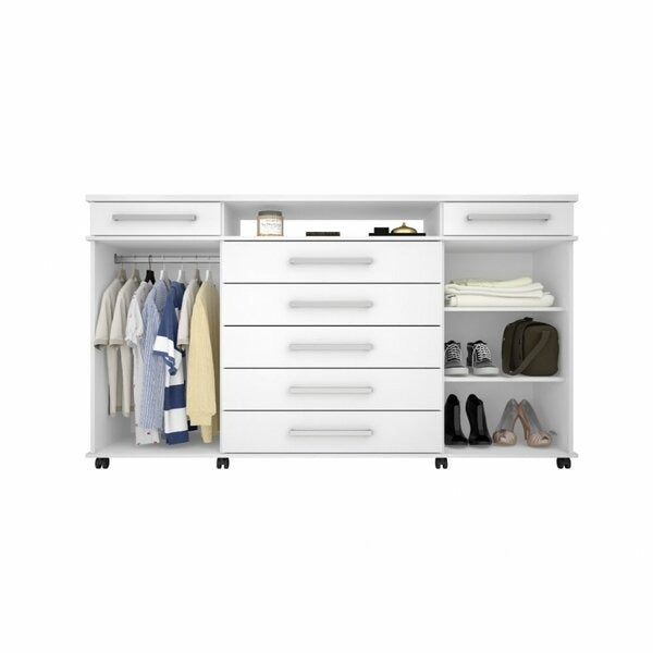 Cômoda 7 Gavetas com Porta, Cabideiro e Rodízios Branco