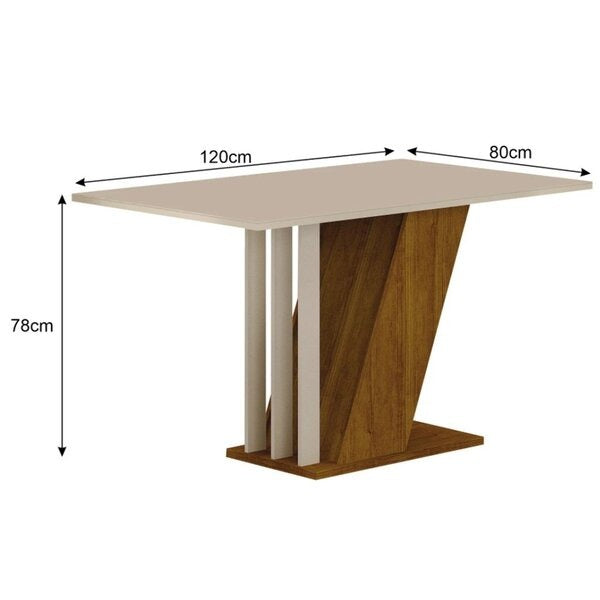 Conjunto Mesa de Jantar Retangular com 4 Cadeiras Estofadas e Tampo de Vidro – Freijó/Off White/Palha