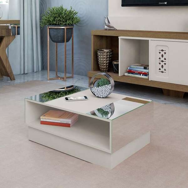 Mesa de Centro Detroit com Nicho, Rodízios com Freio e Design Dobrável
