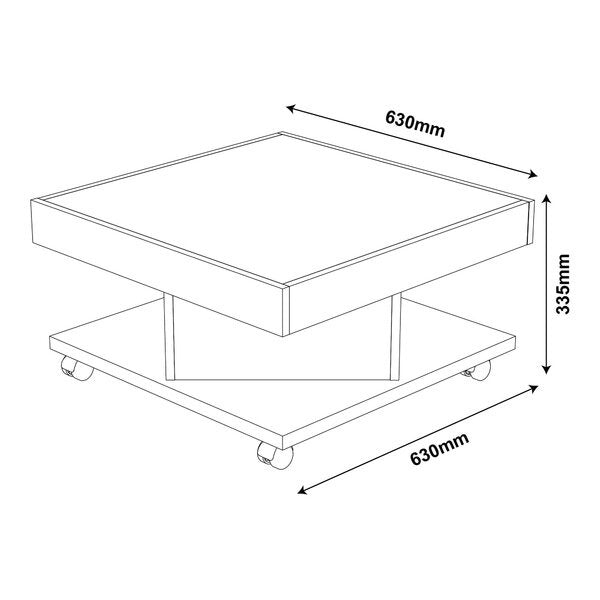 Mesa de Centro Quadrada com Rodízios e Prateleira Cinamomo/Off White