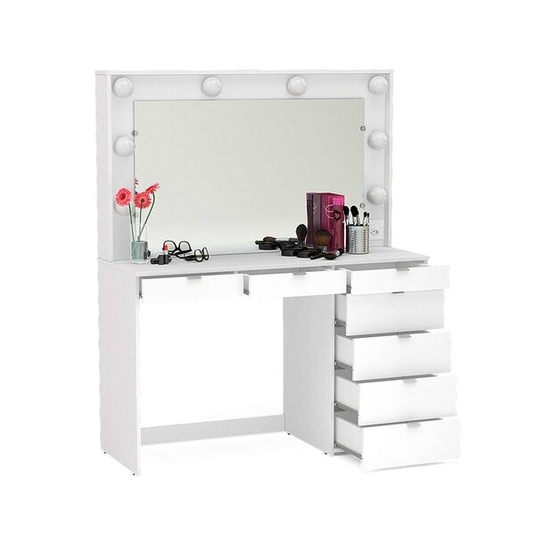 Penteadeira Camarim 7 Gavetas com Espelho e Iluminação LED Branco