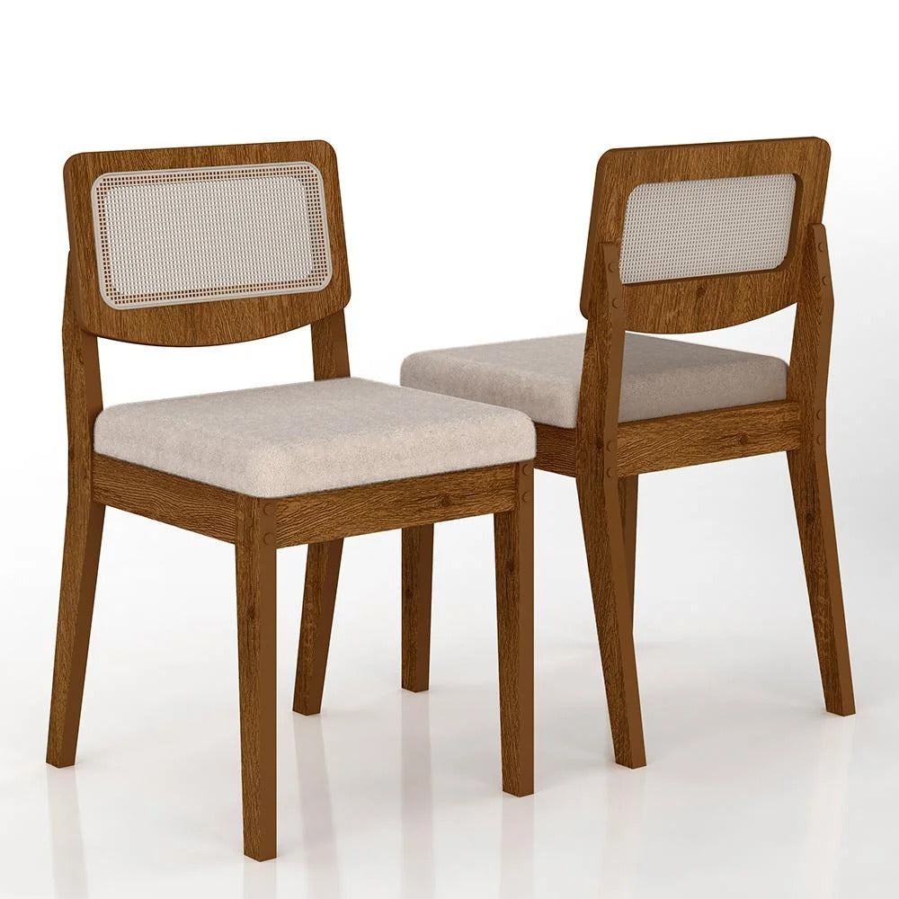 Conjunto Mesa de Jantar Redonda com 4 Cadeiras Estofadas – Freijó/Off Premium/Bouclé Off White