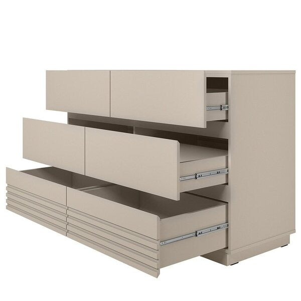 Cômoda 6 Gavetas Ripada Japandi em MDP/MDF com Corrediças Telescópicas Acabamento UV Fosco Cor Off White