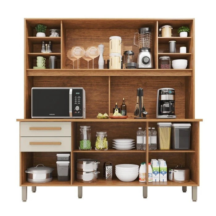 Armário de Cozinha Compacta com 6 Portas e 2 Gavetas – Cinamomo/Off White
