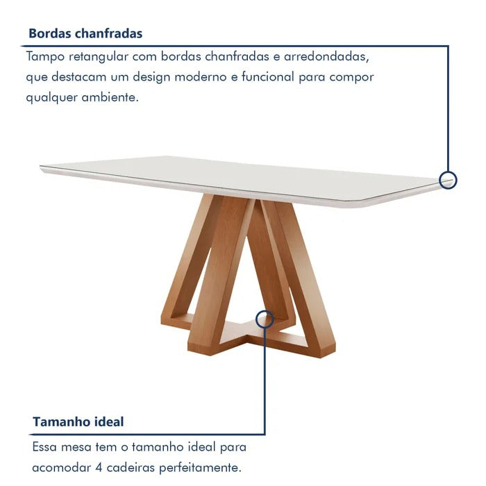 Conjunto Mesa de Jantar com 4 Cadeiras Estofadas e Tampo de Vidro – Cinamomo/Off White/Suede Bege