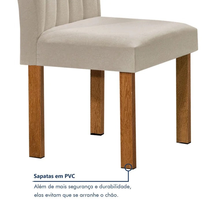 Conjunto Mesa de Jantar com 4 Cadeiras Estofadas e Tampo de Vidro – Cinamomo/Off White/Suede Bege