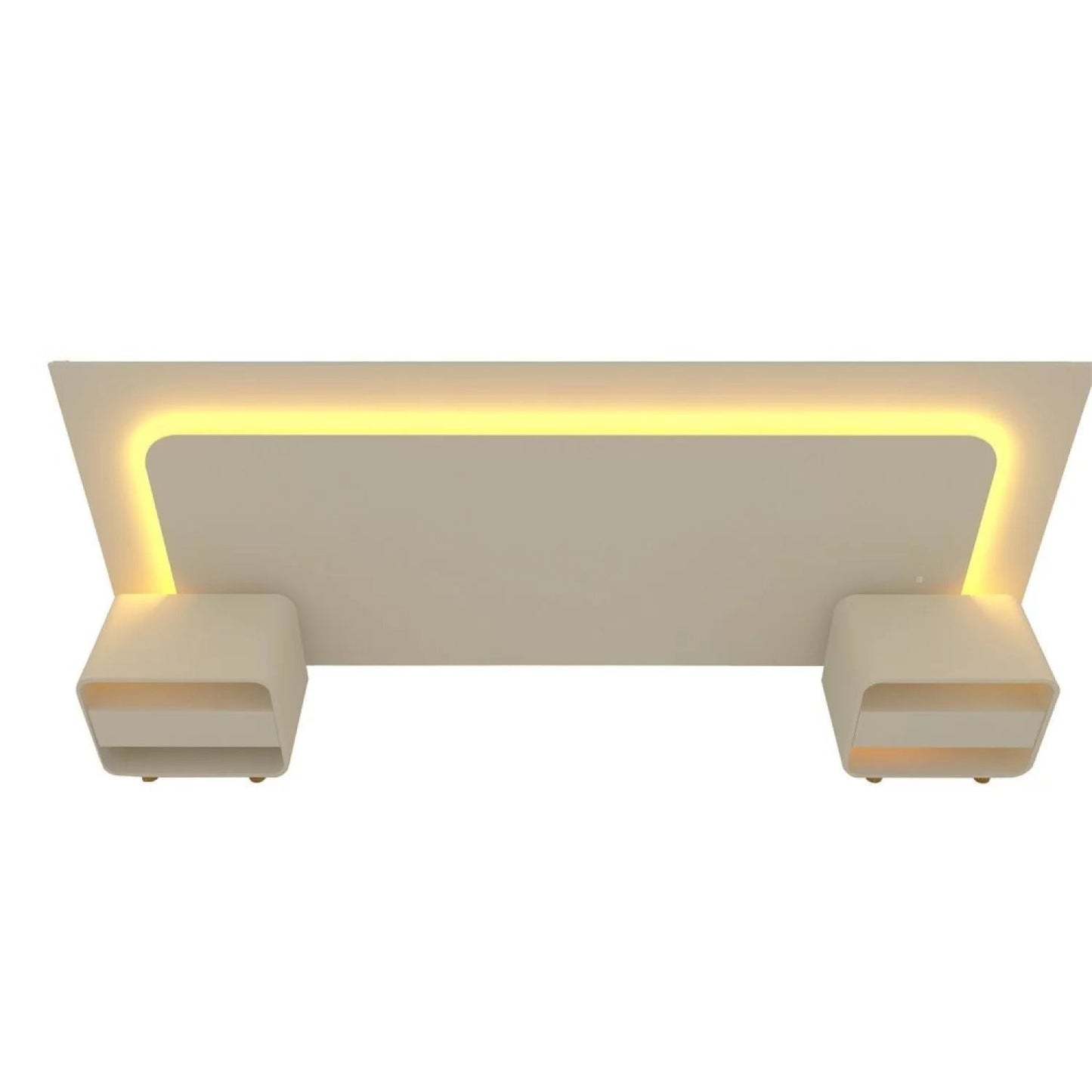 Cabeceira com 2 Mesas, Gavetas e LED para Casal, Queen e King – Off White