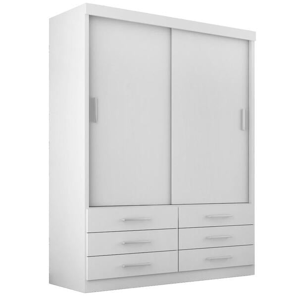 Guarda-Roupa Solteiro 2 Portas de Correr 6 Gavetas MDP Branco Alto Brilho Capri