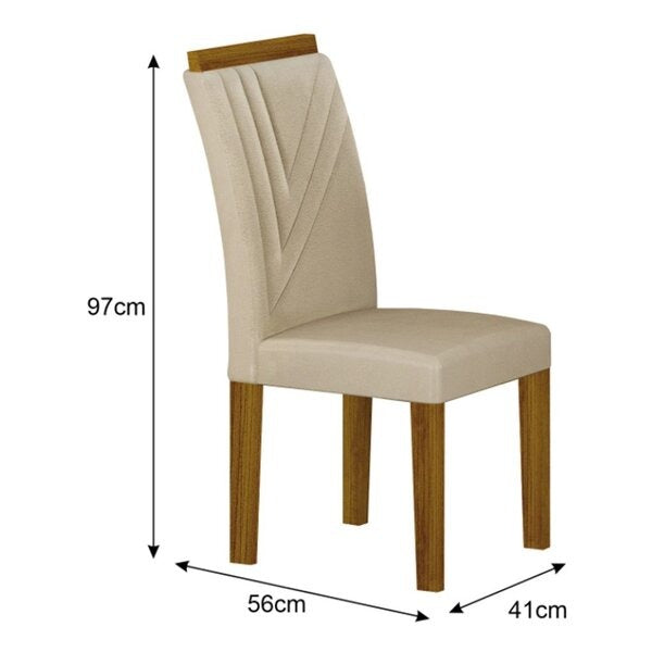 Conjunto Mesa de Jantar Retangular com 4 Cadeiras Estofadas e Tampo de Vidro – Freijó/Off White/Palha