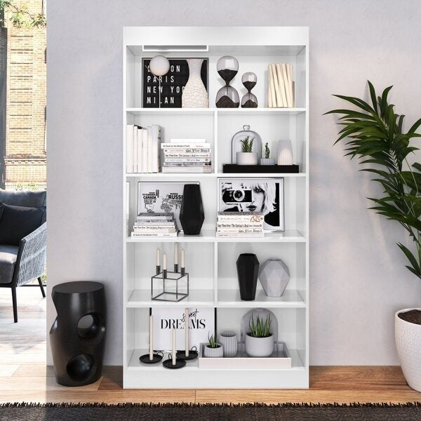 Estante Multiuso Decorativa MDP Branca com 4 Prateleiras e 7 Nichos
