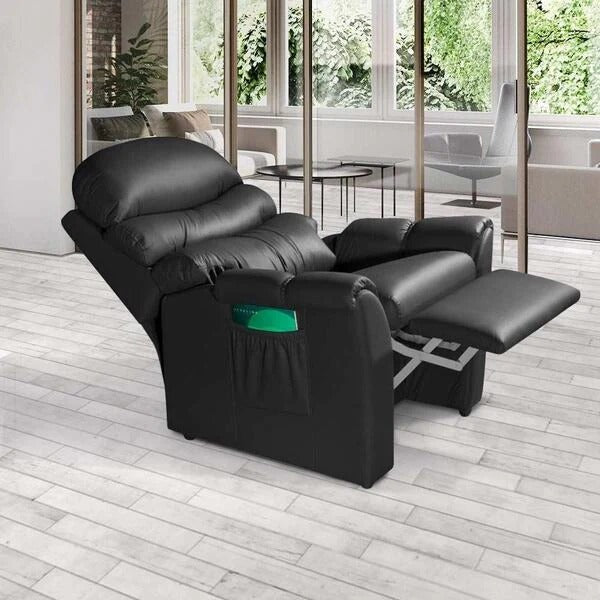 Poltrona Reclinável Retrátil Suede Preto com Porta-Revistas Lateral