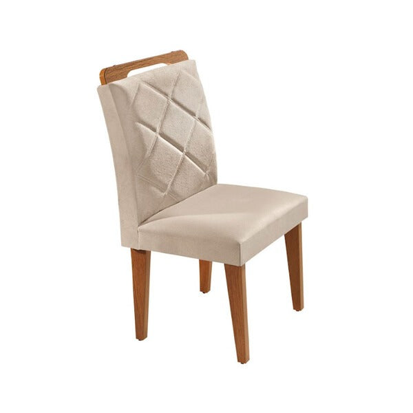 Conjunto Mesa de Jantar Retangular com 6 Cadeiras Estofadas – Bege