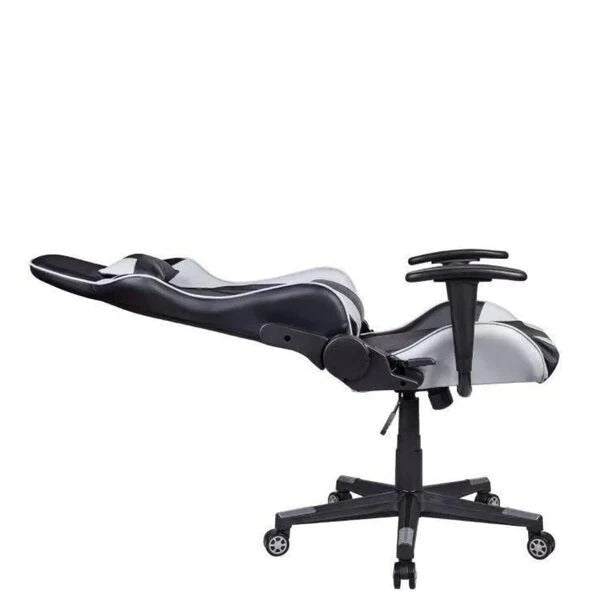 Cadeira Gamer Reclinável Couro PU Preto Cinza com Apoio Lombar e Cervical