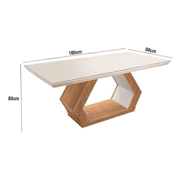 Conjunto Mesa de Jantar Retangular com 6 Cadeiras Estofadas – Bege