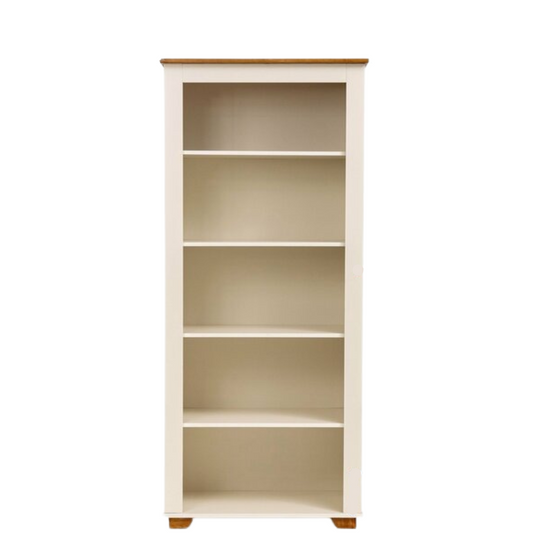 Estante Decorativa Ananda Off White/Mel com 4 Prateleiras e Pés de Madeira