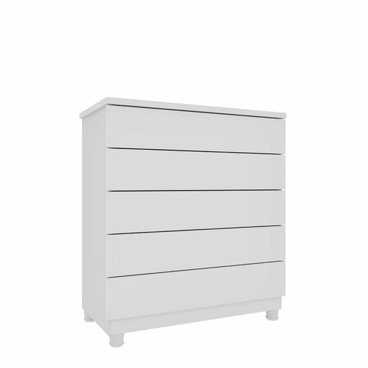 Cômoda 5 Gavetas com Corrediças Telescópicas em MDP/MDF Acabamento UV Cor Neve