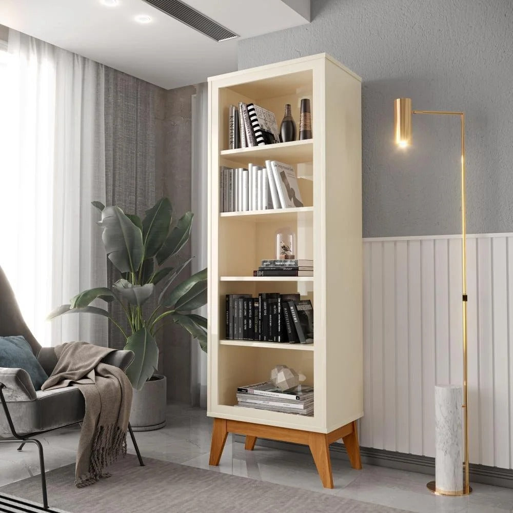Estante Livreiro Versales Off White/Cedro com 4 Prateleiras e 5 Nichos