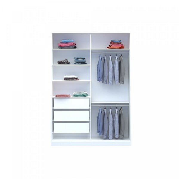 Guarda-Roupa Solteiro com 2 Portas de Correr, Espelho e 3 Gavetas – Branco/Noce