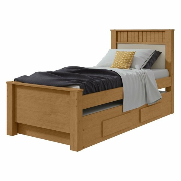 Bicama Solteiro com 2 Gavetas e Cama Auxiliar em MDP/MDF – Amêndoa Clean/Off White