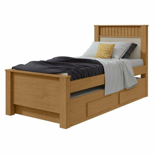 Bicama Solteiro com 2 Gavetas e Cama Auxiliar em MDP/MDF – Amêndoa Clean/Off White
