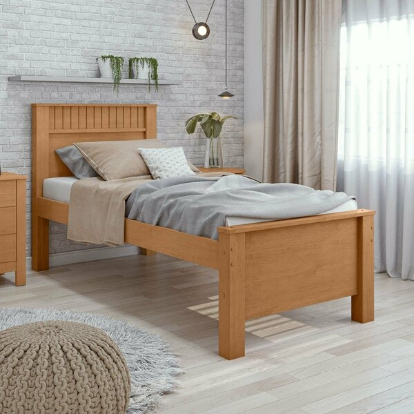Cama Solteiro com Cabeceira Ripada – Amêndoa Clean e Off White