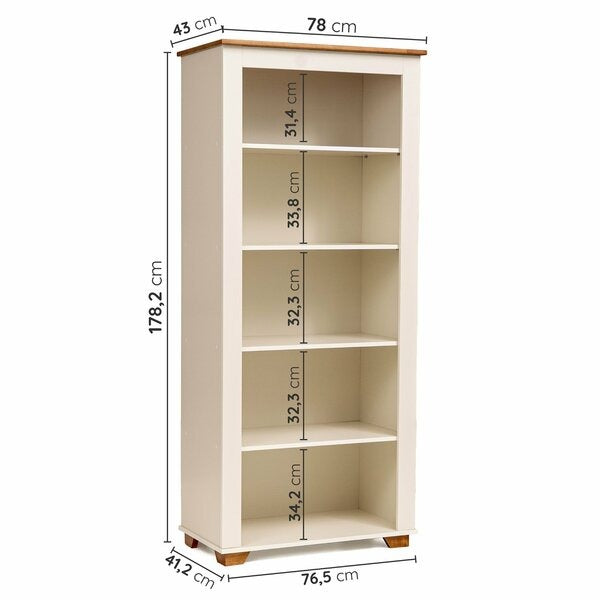 Estante Decorativa Ananda Off White/Mel com 4 Prateleiras e Pés de Madeira
