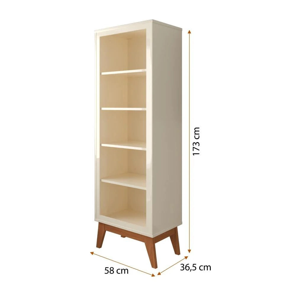 Estante Livreiro Versales Off White/Cedro com 4 Prateleiras e 5 Nichos