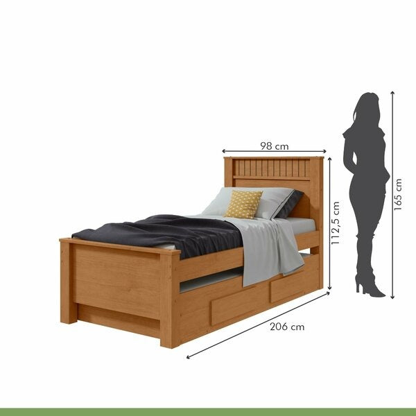 Bicama Solteiro com 2 Gavetas e Cama Auxiliar em MDP/MDF – Amêndoa Clean/Off White