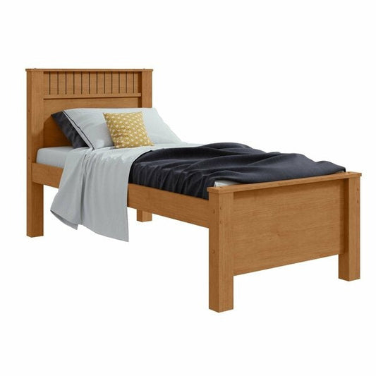 Cama Solteiro com Cabeceira Ripada – Amêndoa Clean e Off White