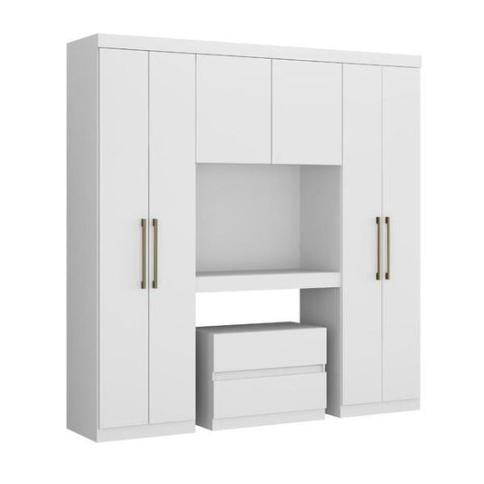 Guarda-Roupa Casal 6 Portas 2 Gavetas com Painel Multifuncional Branco Porto