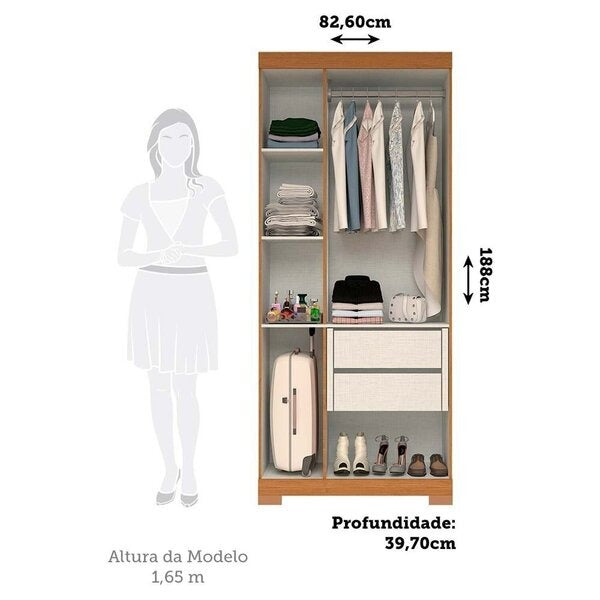 Guarda-Roupa Solteiro com 3 Portas e 2 Gavetas – Cinamomo