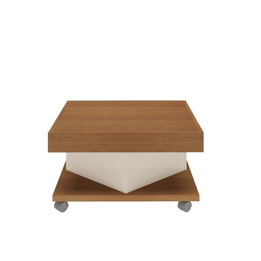 Mesa de Centro Quadrada com Rodízios e Prateleira Cinamomo/Off White