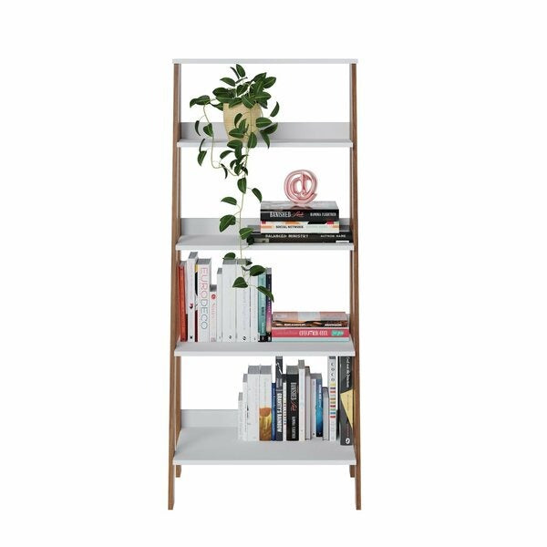 Estante Escada Decorativa MDP Branco Neve e Noce Milano com 4 Prateleiras