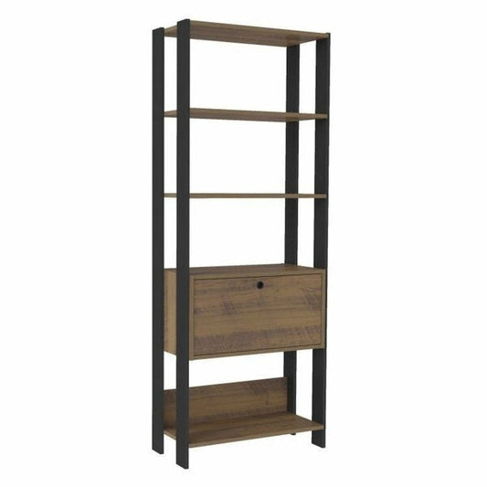 Estante Decorativa Industrial MDP Preto e Pinho com Porta Basculante