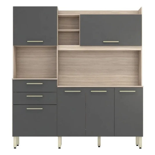 Armário de Cozinha Compacto 6 Portas 2 Gavetas Avena Grafito