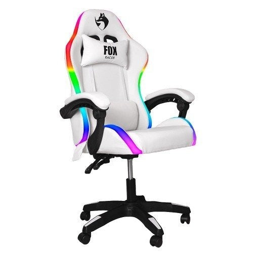Cadeira Gamer Nordic RGB Reclinável com Base de Aço, Ajuste de Altura e Apoio Fixo – Branco