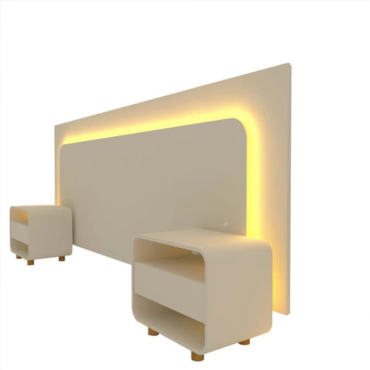 Cabeceira com 2 Mesas, Gavetas e LED para Casal, Queen e King – Off White
