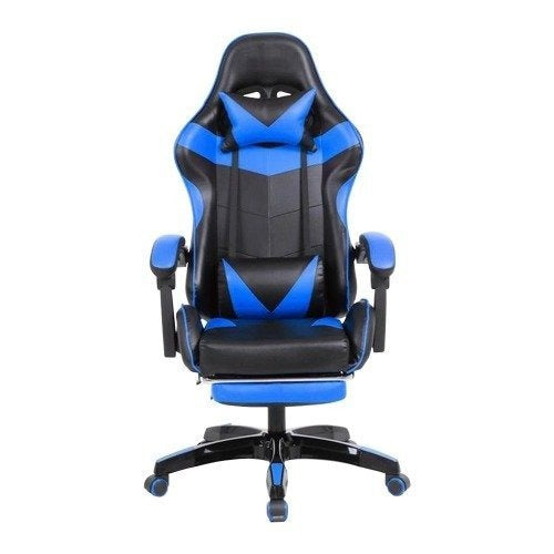 Cadeira Gamer Trieste Reclinável com Apoio para os Pés, Revestimento em Couro PU Azul e Travesseiros Ergonômicos
