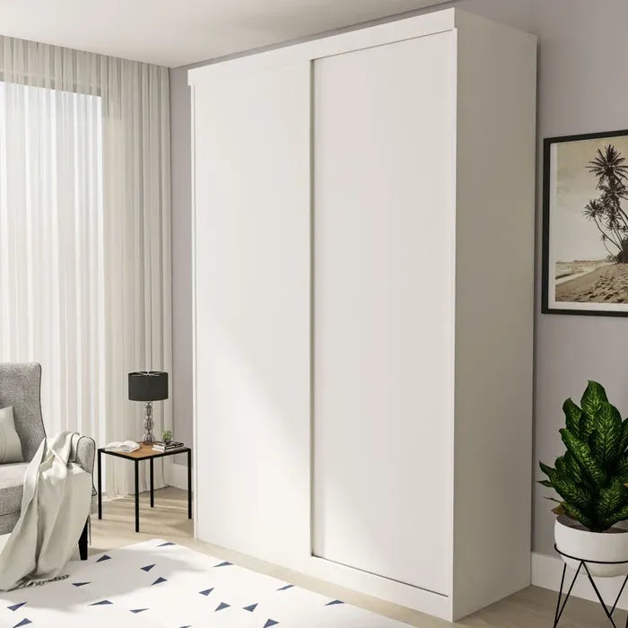 Guarda-Roupa Solteiro com 2 Portas de Correr, 2 Gavetas e Cabideiros – Branco