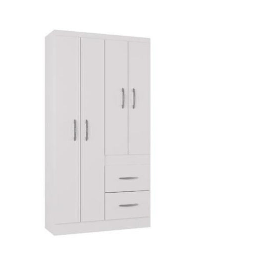 Guarda-Roupa Solteiro 4 Portas 2 Gavetas MDP Branco Brilho Milão