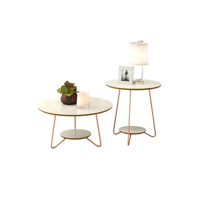 Conjunto Mesas de Centro e Apoio MDF Off White com Pés Metálicos