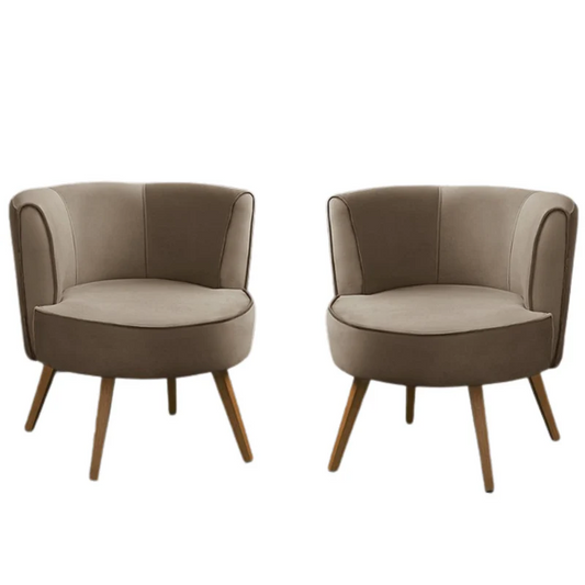 Conjunto 2 Poltronas Isa Suede Marrom com Pés de Madeira
