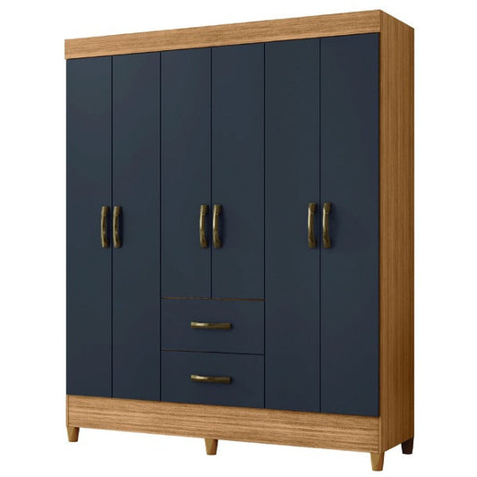 Guarda-Roupa Casal com 6 Portas e 2 Gavetas – Nature/Grafite